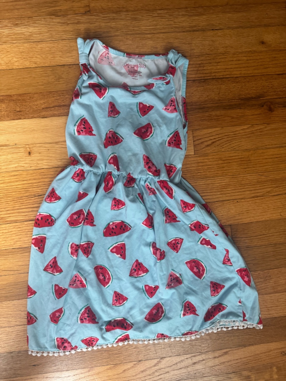 Girls' Light Blue Watermelon Print Casual Dress - Sleeveless Everyday Style